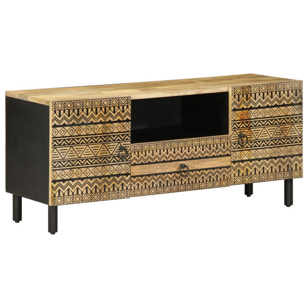 Schwarzer TV-Schrank Hortenziu 105x33,5x46cm (Massivholz Mango)