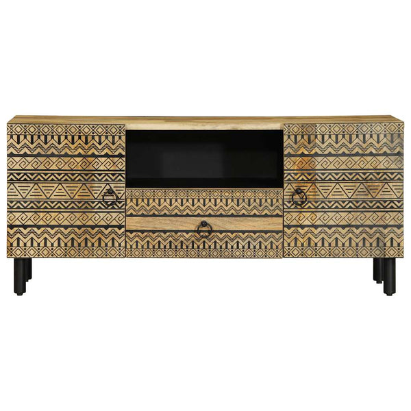 Schwarzer TV-Schrank Hortenziu 105x33,5x46cm (Massivholz Mango)