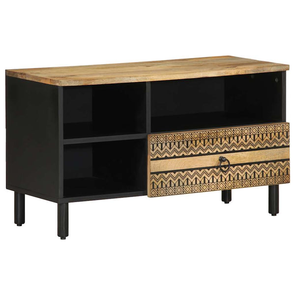 Schwarzer TV-Schrank Sotiris 80x33,5x46cm (Massivholz Mango)
