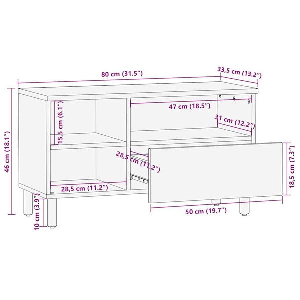 Schwarzer TV-Schrank Sotiris 80x33,5x46cm (Massivholz Mango)