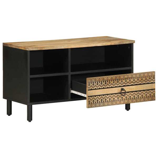 Schwarzer TV-Schrank Sotiris 80x33,5x46cm (Massivholz Mango)
