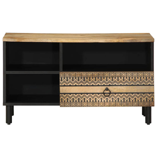 Schwarzer TV-Schrank Sotiris 80x33,5x46cm (Massivholz Mango)