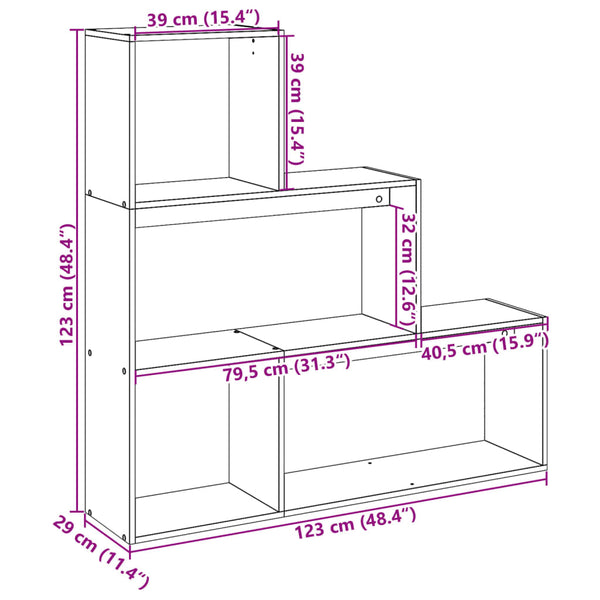 Raumteiler weiß 3 Ebenen Imelda 123x29x123cm (Holz)