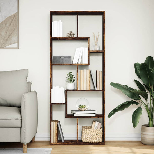 Raumeiler/Bücherregal Ghizzela aus geräucherter Eiche 67x25x161,5cm (Holz)