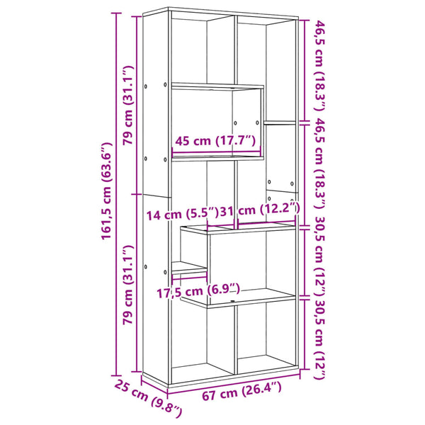 Raumeiler/Bücherregal Ghizzela aus geräucherter Eiche 67x25x161,5cm (Holz)