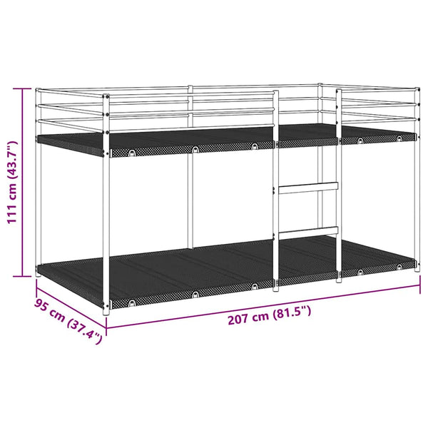 Schwarzes Etagenbett ohne Matratze Tasinica 90x200cm (Stahl)