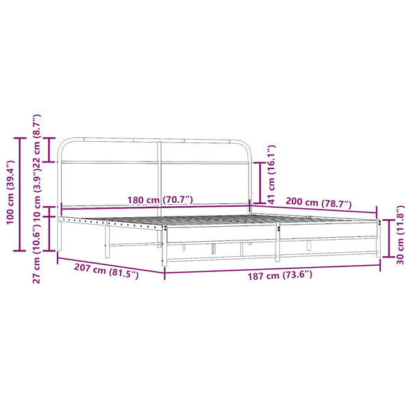 Metallbettgestell Mirci 180x200cm aus Rauchereiche