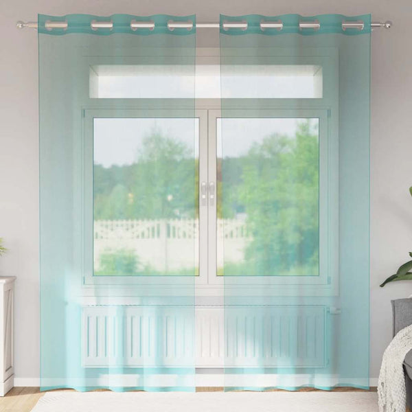 Türkise Voile-Schiebegardinen Lopina mit Schlaufen (2er-Set)