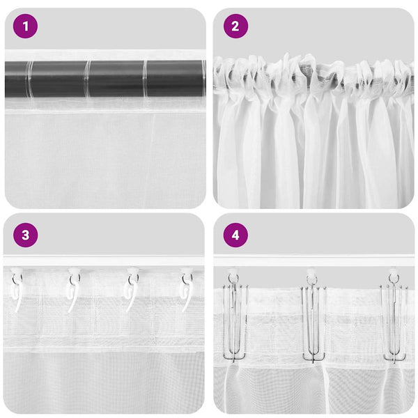 Weiße Voile-Vorhänge Lopina mit Tangotaschen (2er-Set)