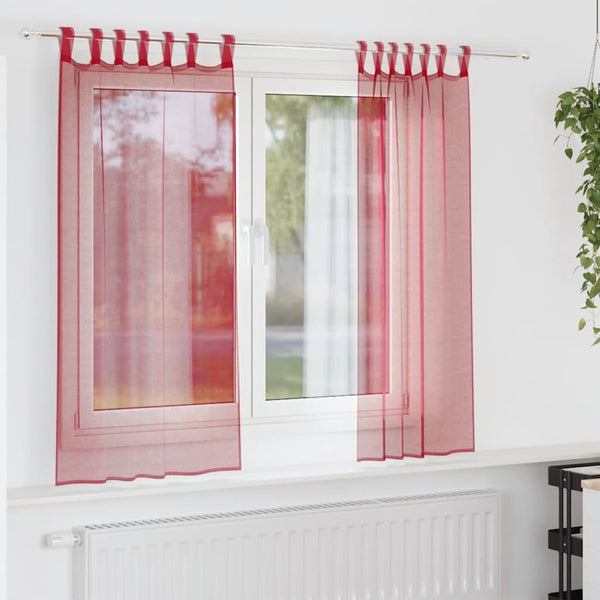 Modell Lopina, bordeauxfarbene Voile-Gardinen mit Stangendurchzug (2 Stück)