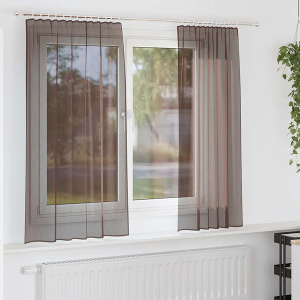 Voile-Scheibengardinen braun mit Schlaufenband Lopina (2 Stück)