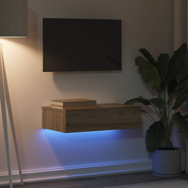 Handwerklicher Eichen-TV-Schrank mit LED-Beleuchtung Costachita 60x35x15,5cm