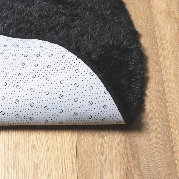 Sidiea schwarzer Hochflorteppich 120x120cm (hochfloriger Polyester)