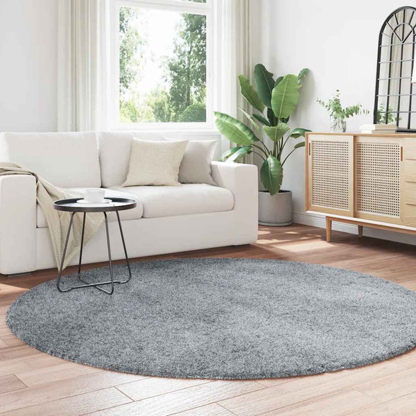 Sidiea hellgrauer Hochflorteppich 200x200cm (Hochflor-Polyester)
