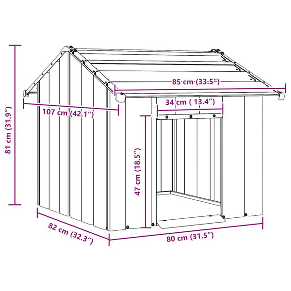 Amour Hundehütte mit Dach 85x107x81cm (verzinkter Stahl)