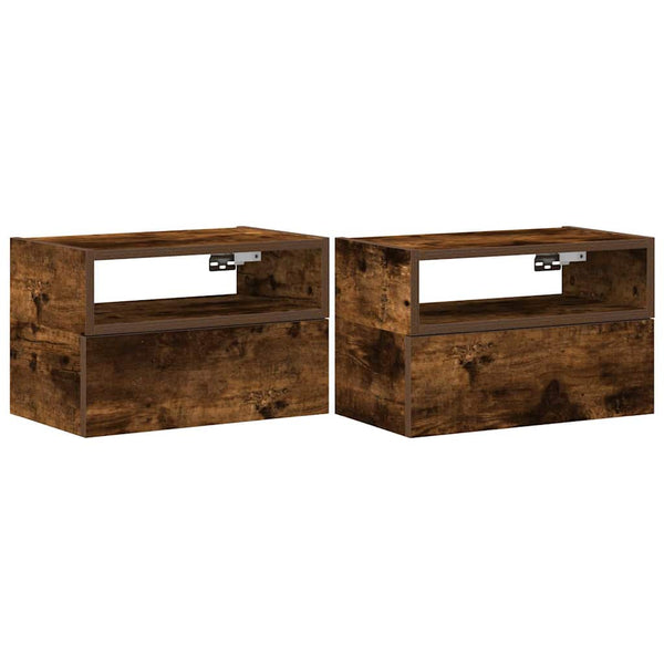 Wandmontierte Nachttische Genf aus geräucherter Eiche 45x26x28,5 cm (2 Stück)