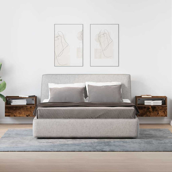 Wandmontierte Nachttische Genf aus geräucherter Eiche 45x26x28,5 cm (2 Stück)