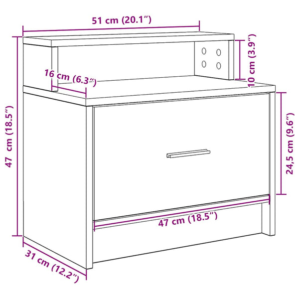Nachtschrank Retan aus schwarzer Eiche mit Schublade 51x31x47cm