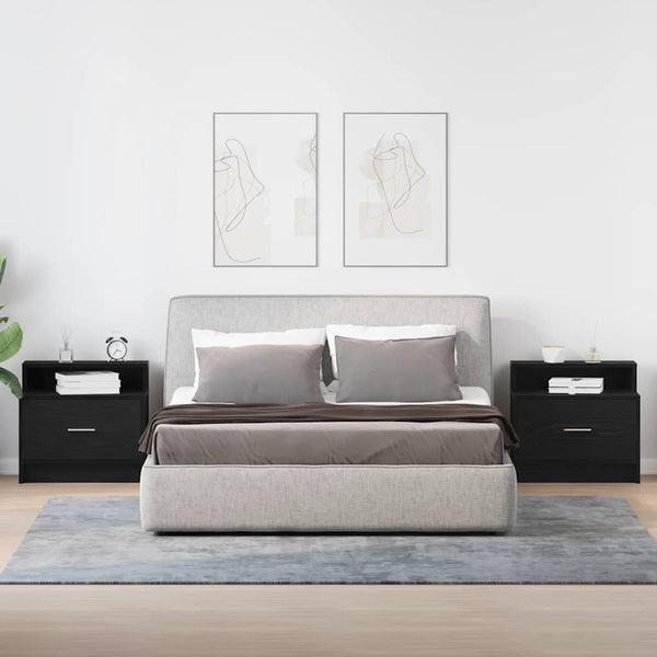 Nachttische in Schwarz mit Schublade Retan 51x31x47cm (2 Stück)