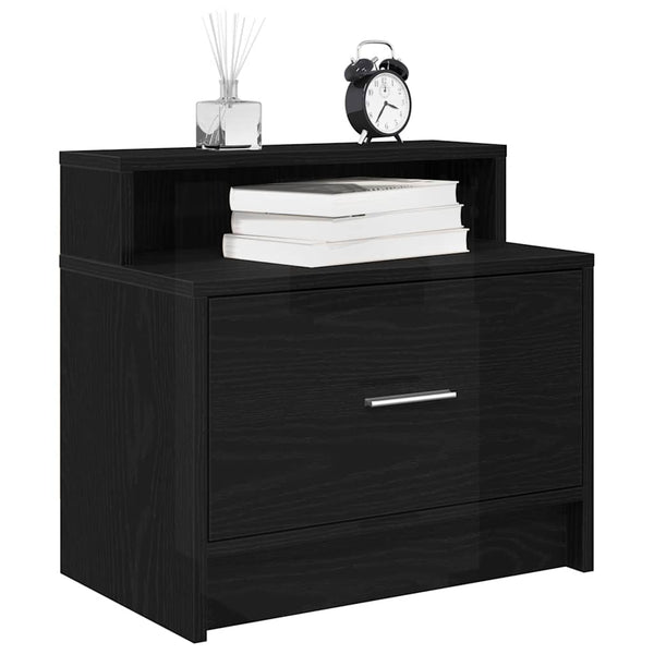 Nachttische in Schwarz mit Schublade Retan 51x31x47cm (2 Stück)