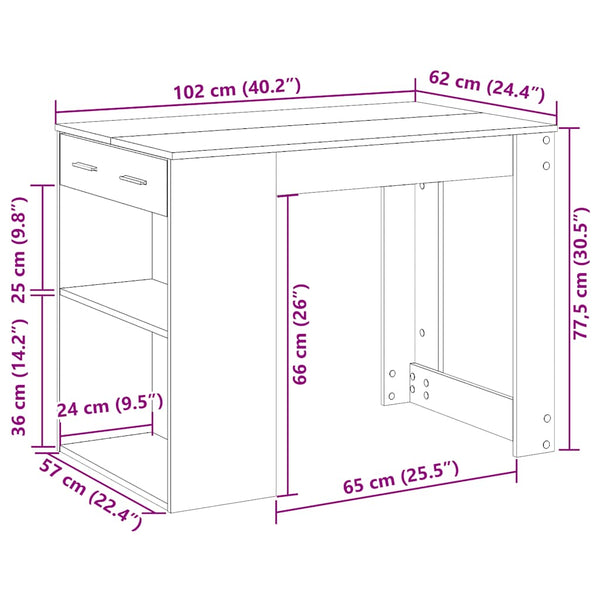 Grauer Schreibtisch mit Schublade und Regal Elisabera (Sonoma)