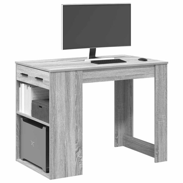Grauer Schreibtisch mit Schublade und Regal Elisabera (Sonoma)
