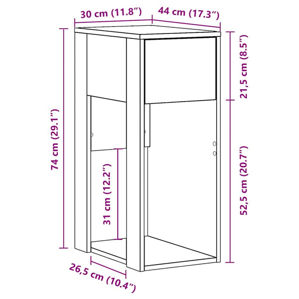 Sonoma Eiche Computerturm-Rollcontainer mit Schublade Elfia 30x44x74cm