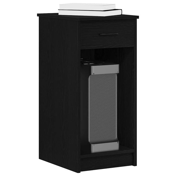 Schwarzer Computer-Tower-Ständer mit Schublade Lidya 35x45x77cm