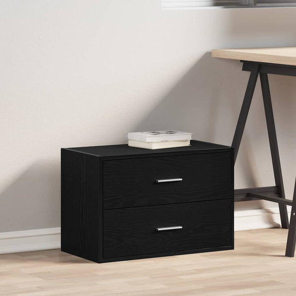 Schwarzer Eichenschrank Anastasiadu 60x31x40cm (mit 2 Schubladen, Holz)