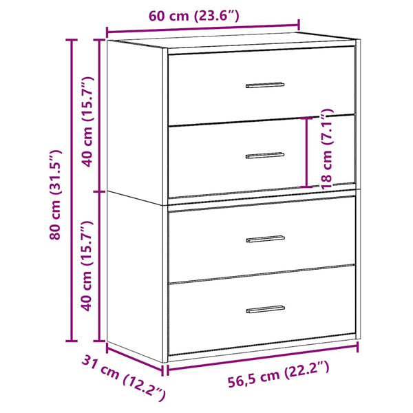 Betoninharmaa kaapit Anastasiadu 60x31x40cm (2laatikkoa 2kpl teknillinen puu)