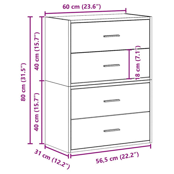 Schränke Anastasiadu 60x31x40cm (2 Schubladen 2er-Set Handwerkertechnisches Holz)