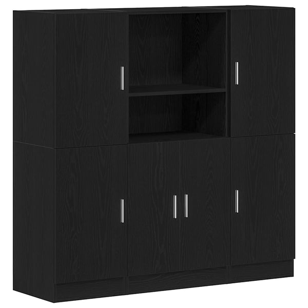 Schwarze 3-teilige Küchenschrank-Garnitur Onuc (Holz)