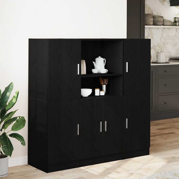 Schwarze 3-teilige Küchenschrank-Garnitur Onuc (Holz)