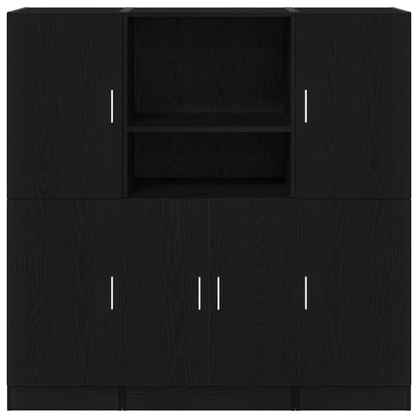 Schwarze 3-teilige Küchenschrank-Garnitur Onuc (Holz)