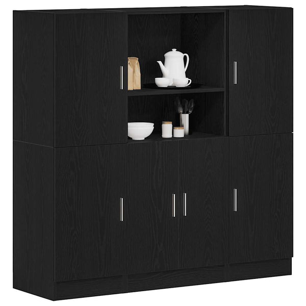 Schwarze 3-teilige Küchenschrank-Garnitur Onuc (Holz)