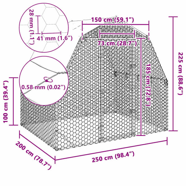 Verzinkter Hühnerauslauf mit Dach Ghorghita 2,5x2x2,25 m (Stahl)