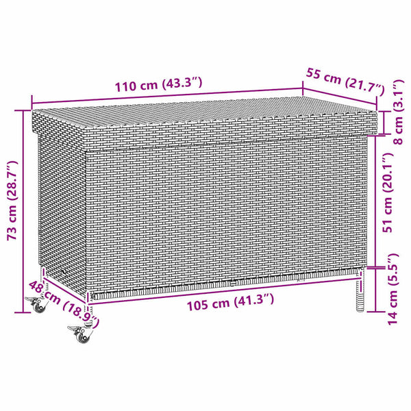 Graue Gartenaufbewahrungsbox auf Rädern Nefeot 110x55x73cm