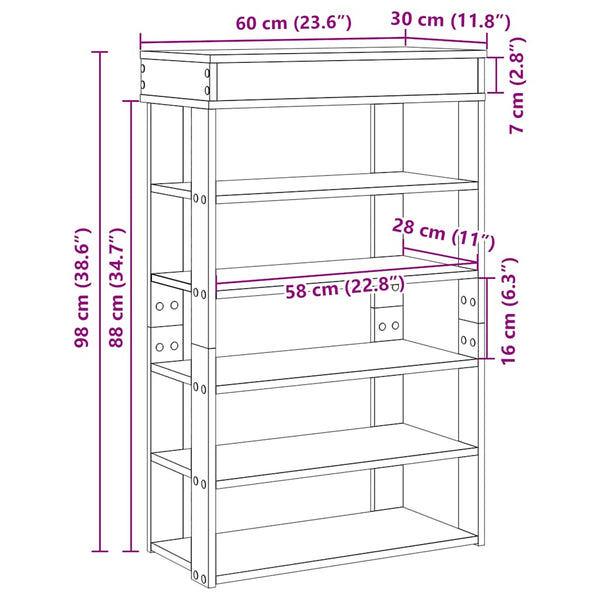 Schwarzer Schuhschrank Magneriu 60x30x98cm (Holz)