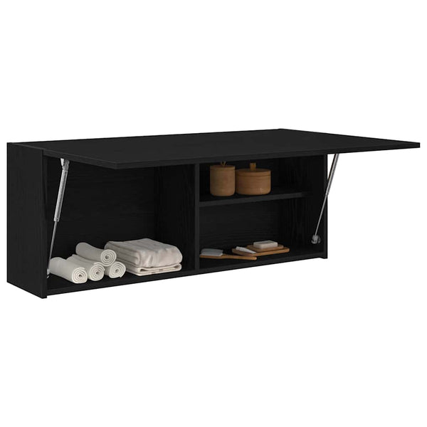 Schwarzer Badezimmer-Wandschrank Vasalina 100x25x40cm (Holz)