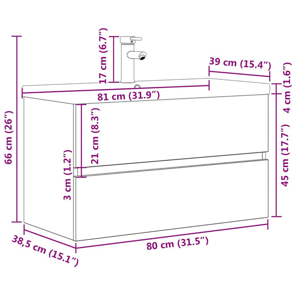 Betongraues Badezimmermöbelset Fl (Holz, 2-teilig)