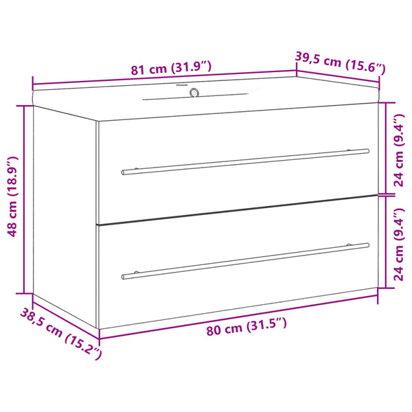 Senoile (2-teilig, Holz) – Badezimmermöbel-Set in Beton-Grau