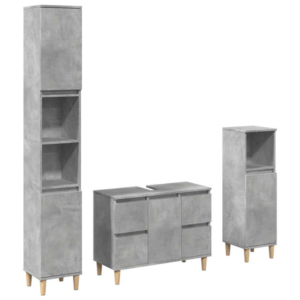 Badezimmermöbel-Set Dino in Betongrau (3-teilig, Holz)