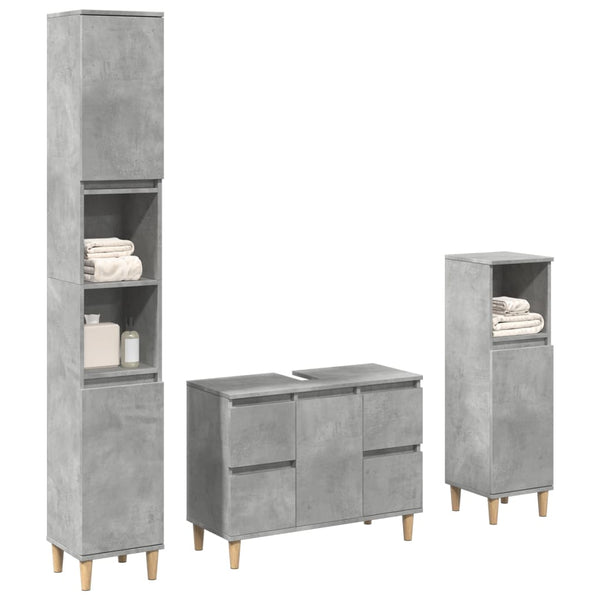Badezimmermöbel-Set Dino in Betongrau (3-teilig, Holz)