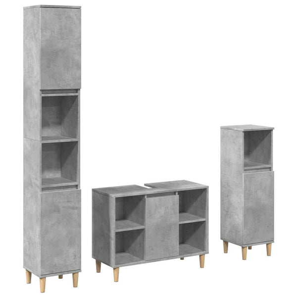 Betoninharmaa kylpyhuonekalustesarja Kashani (3-osainen, puinen)
