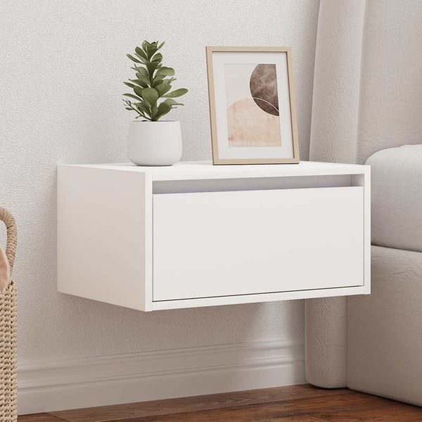 Weißer wandmontierter Nachttisch Ojova (mit LED-Beleuchtung)