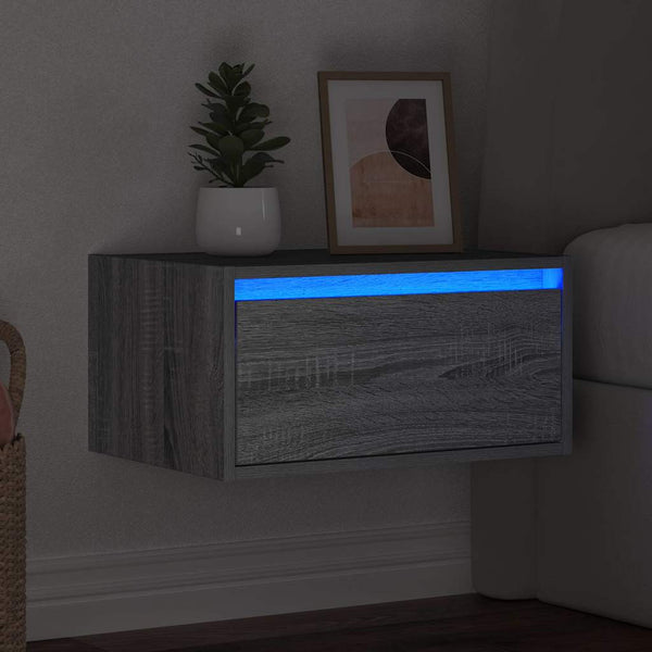 Graues wandmontierbares Nachtschränkchen Ojovan (mit LED-Beleuchtung Sonoma)