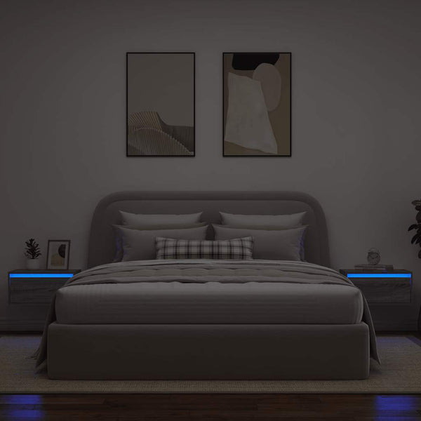 Graue wandmontierte Nachttische mit LED-Beleuchtung Ojova (2 Stück Sonoma)