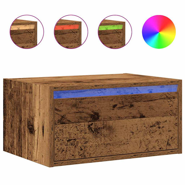 Wandmontierter Nachttisch Ojova (Altholz mit LED-Beleuchtung)