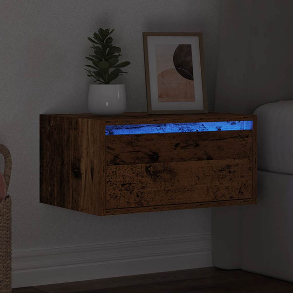 Wandmontierter Nachttisch Ojova (Altholz mit LED-Beleuchtung)