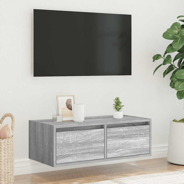 Harmaa tv-kaappi Ojovan 75x35,5x25cm (led-valoilla)